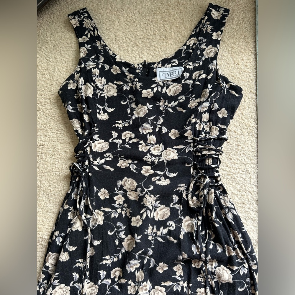 Vintage 90s corset lace up ditsy floral dress - Picture 3 of 15